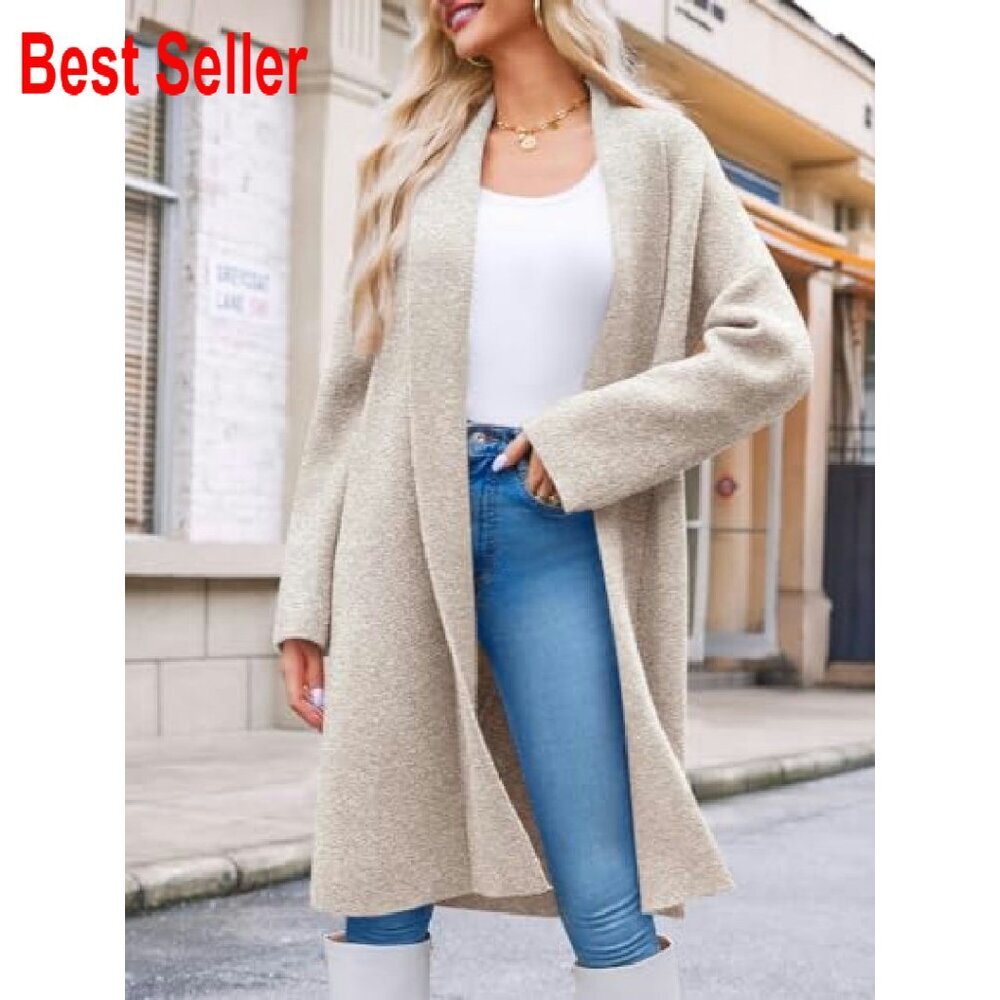 Oversized Chunky Knit Long Cardigan Slouchy Open Front Coatigan Jacket - Picture 7 of 8